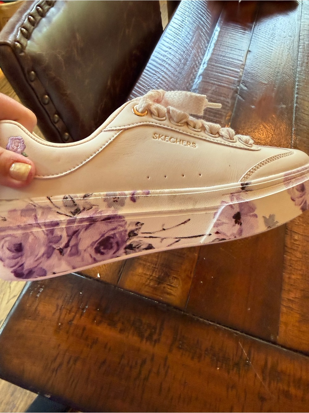 Skechers Women's Light Pink Platform Sneaker with Purple Floral Print